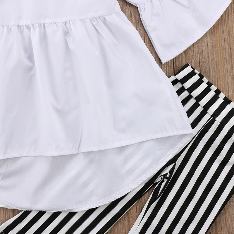 2018 модное Белое Мини Платье с расклешенными рукавами для маленьких девочек топы