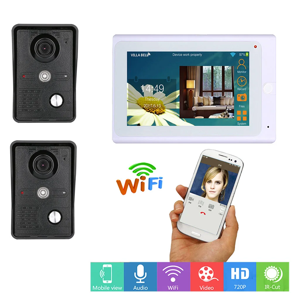 

7inch Wired / Wireless Wifi IP Video Door Phone Doorbell Intercom 720P WIFI Doorbell for IOS Android Phone 2 Pcs IR-CUT 1000TVL