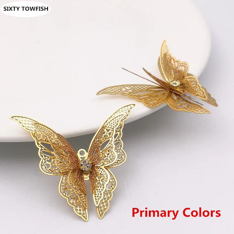 10 шт./лот Размер 35*45 мм бабочка латунь античная бронза/золотой цвет филигранные