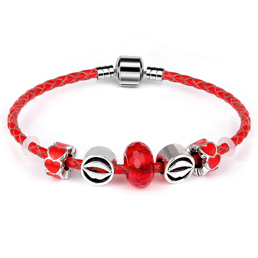 Женский браслет с красным стеклом Lether сердцем свадебные Винтажные Ювелирные