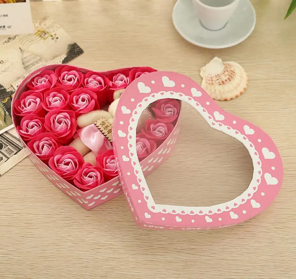 Мыло для мытья тела в форме сердца 18 шт. красное/розовое/синее/фиолетовое цветы