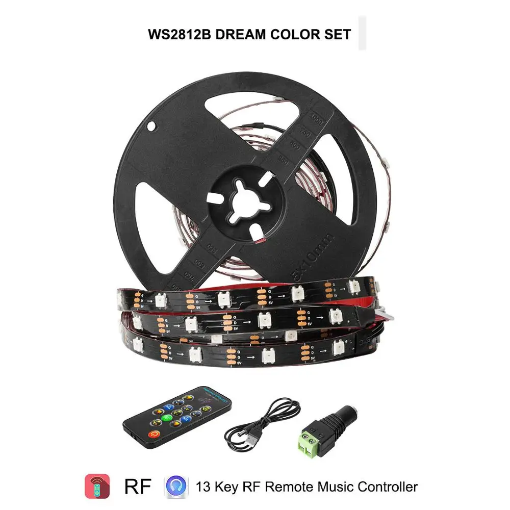 RF Music Controller Ambi светильник комплект USB Светодиодная лента подсветка DC5V HDTV монитор ПК экран фоновый светильник WS2812B RGB Мечта Цвет пиксель лента 1 м 2 м 3 м - Испускаемый цвет: RF Music Controller