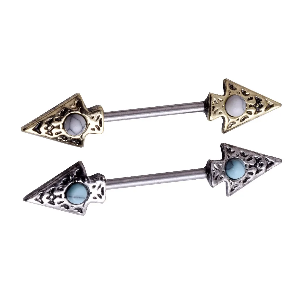2PCS Charm Arrow Surgical Steel Nipple Piercing Barbell Rings Turquoises Bar 14G Body Jewelry | Украшения и аксессуары