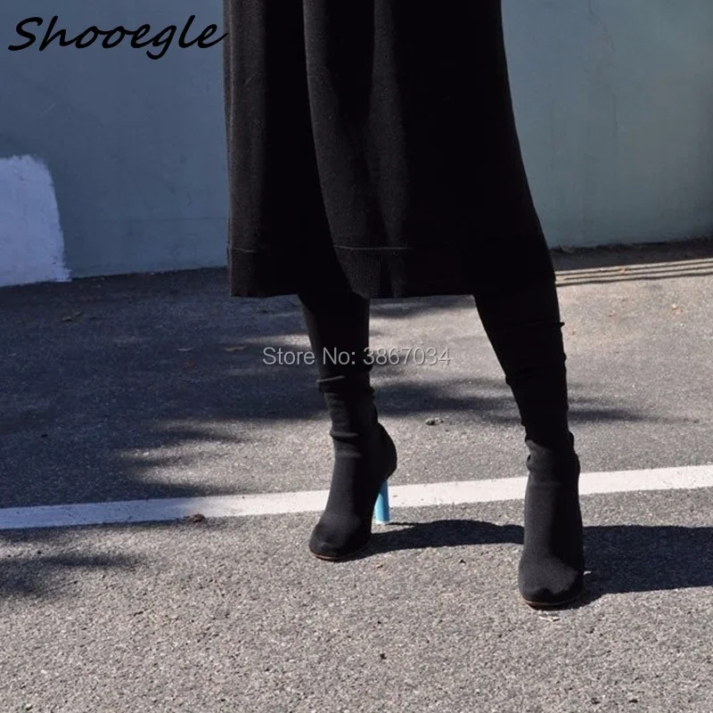 SHOOEGLE стильные женские ботинки носки на более легком каблуке эластичные тканевые