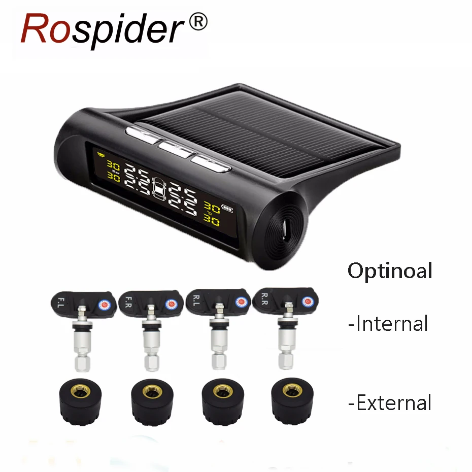 Солнечная TPMS система контроля давления в шинах беспроводной 4 внутренний/внешний