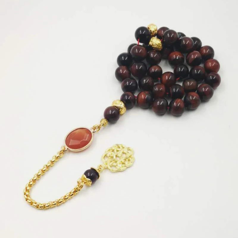Фото Натуральный камень с красным тигровым глазом tasbih allah 33 45 66 99 исламские Четки Молитва 2019New стиль мусульманский красивый подарок браслеты №4
