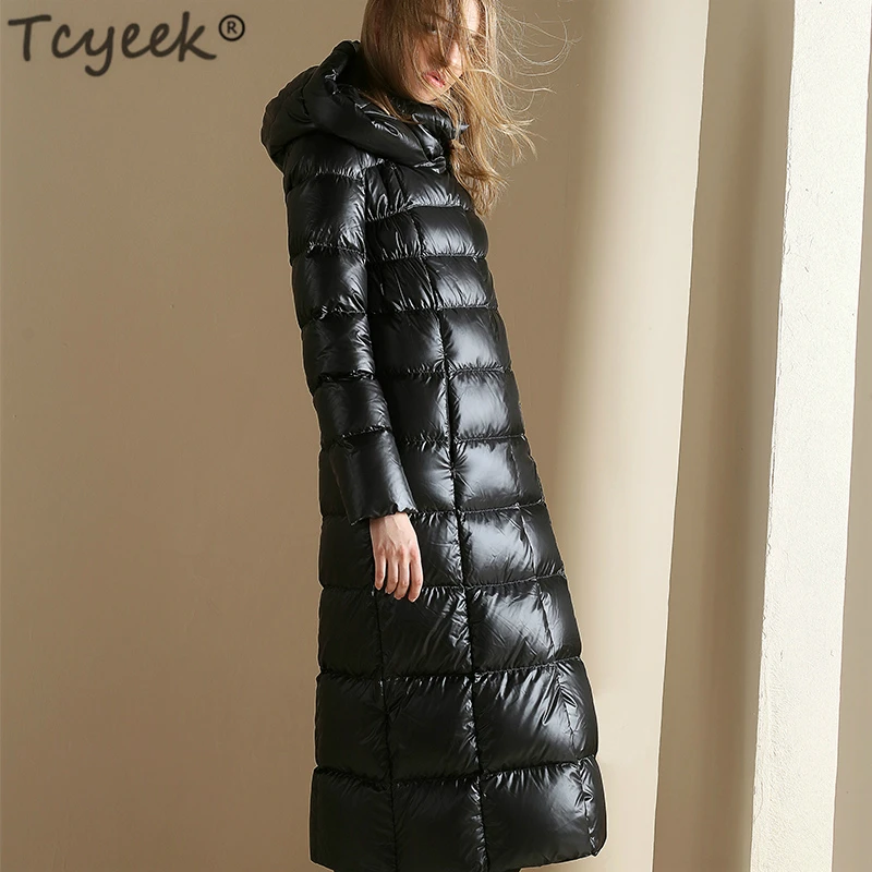 Женский зимний пуховик Tcyeek белый гусиный пух 90% длинное пальто женская Толстая