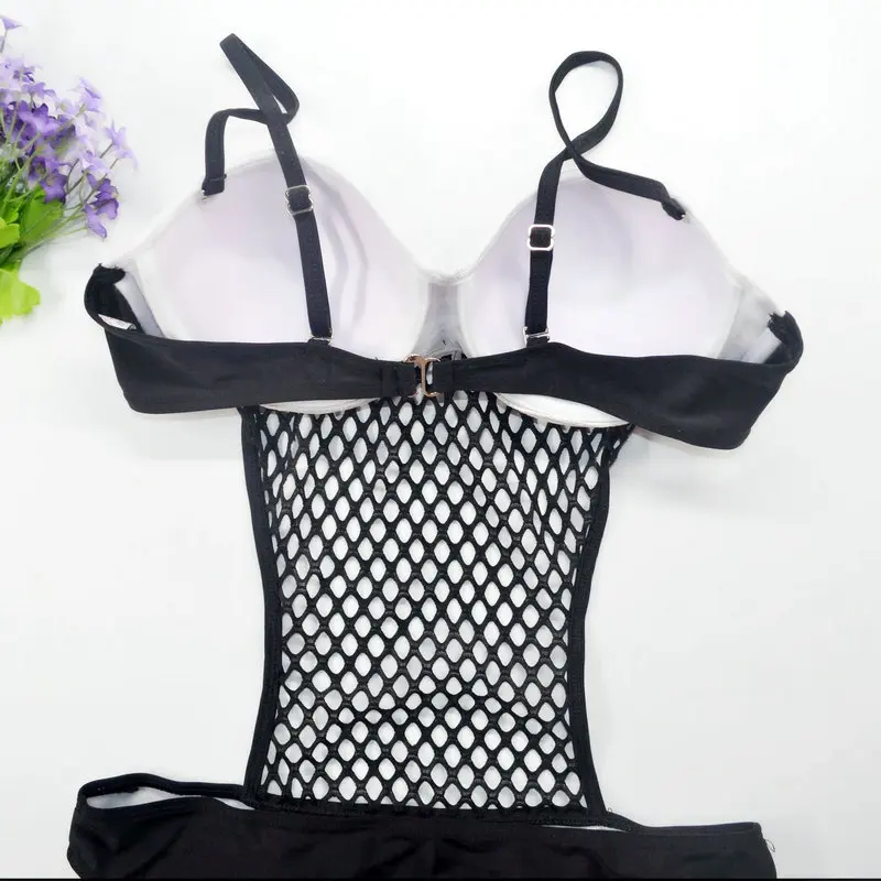 SexeMara Один Купальник 2017 Новый Push Up Купальники Женщины Сетки Твердые Урожай Ретро