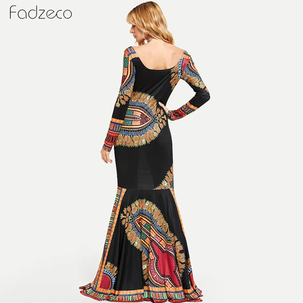 Fadzeco платье в африканском стиле для женщин с расклешенным подолом и широким