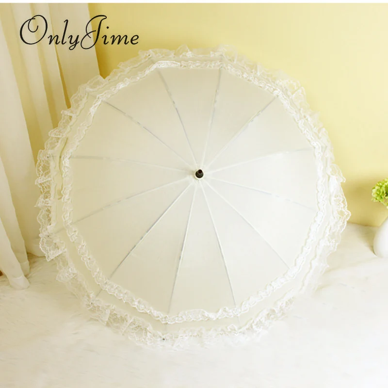 Only Jime Lace Long Handle Umbrellas Sun Women Double Layer Band Windproof Umbrellas High Quality Lace Flower Umbrella Rain Gear