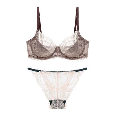 light pink Прозрачный бюстгальтер белье без косточек сексуальное нижнее белье кружево Push Up Белье Комплект белья женщин бюстгальтер плюс размер ультра- тонкие чашки Бюстгалтер комплект нижнего белья лифчик женское белье бю - Цвет: light pink