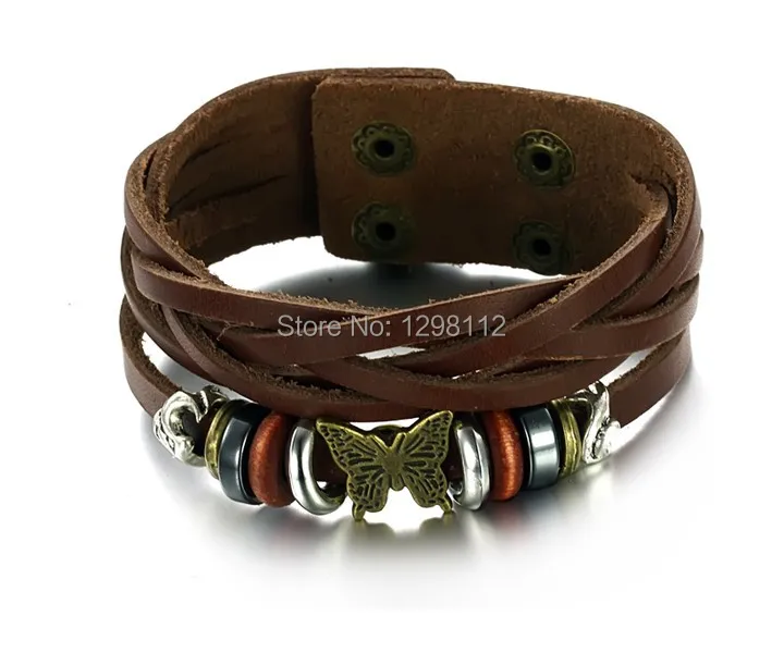 Vintage old bronze bracelet Jewelry genuine cow leather two buttons Bangles with shinning crystal drill adjustalbe For men SL21 | Украшения