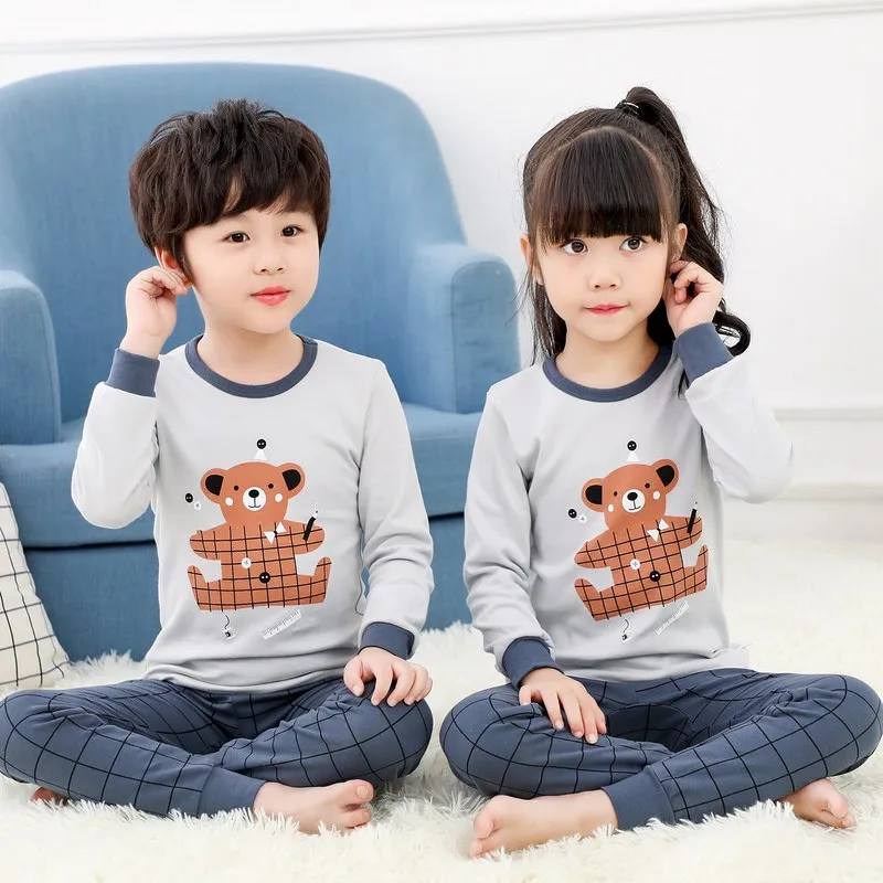 Осень-зима 2020 Детские пижамные комплекты одежда для маленьких мальчиков и