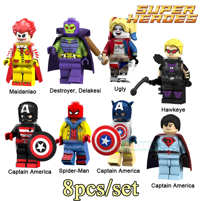 8 шт./компл. строительные блоки Super Heroes Hawkeye Ugly Капитан Америка Человек паук