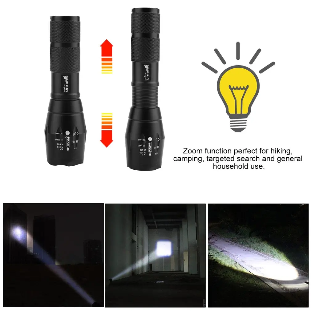 8000 LM Telescopic Zoomable Flashlight 5 Modes Aluminum Electric Torch Portable Tactical For Camping Free Shipping | Освещение