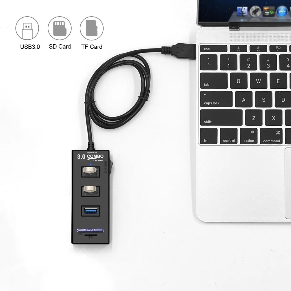 USB 3,0 концентратор кард-ридер 3 порта Высокоскоростной usb-хаб Мульти USB разветвитель вкл/выкл переключатель с SD/TF кард-ридер для MacBook ноутбука ПК