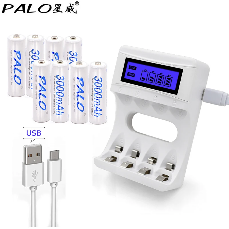 Пало 4 слота smart usb Зарядное устройство ЖК-дисплей Дисплей для планшетов AA/AAA NiCd NiMH
