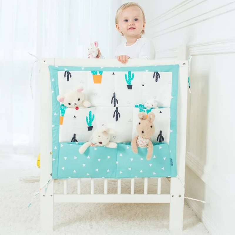 60*50cm Bed Hanging Storage Bag Cotton Newborn Cot Crib Organizer Toy Sundries Diaper Pocket Baby Bedding Set | Мать и ребенок