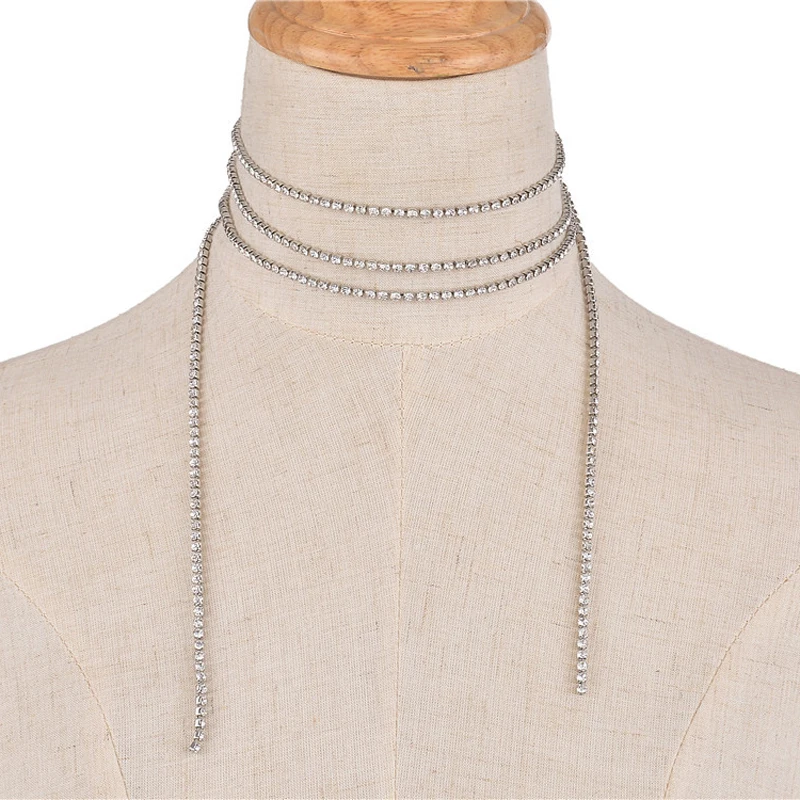 Богемные Кристаллы Стразы бикини Сексуальная цепочка ожерелья серебряного