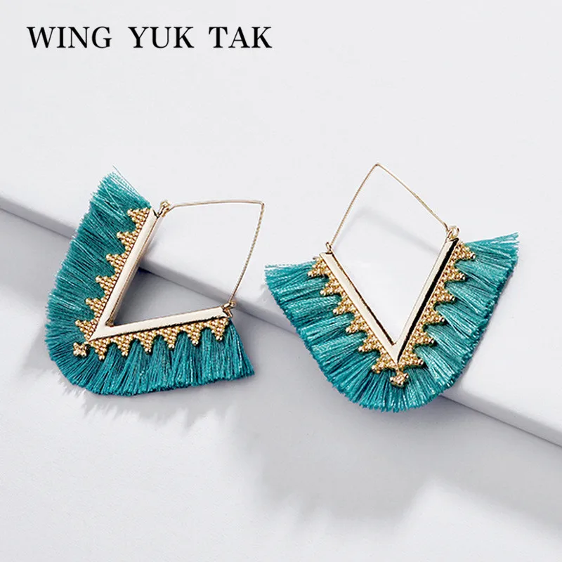 Женские серьги кольца wing yuk tak винтажные с кисточками золотого