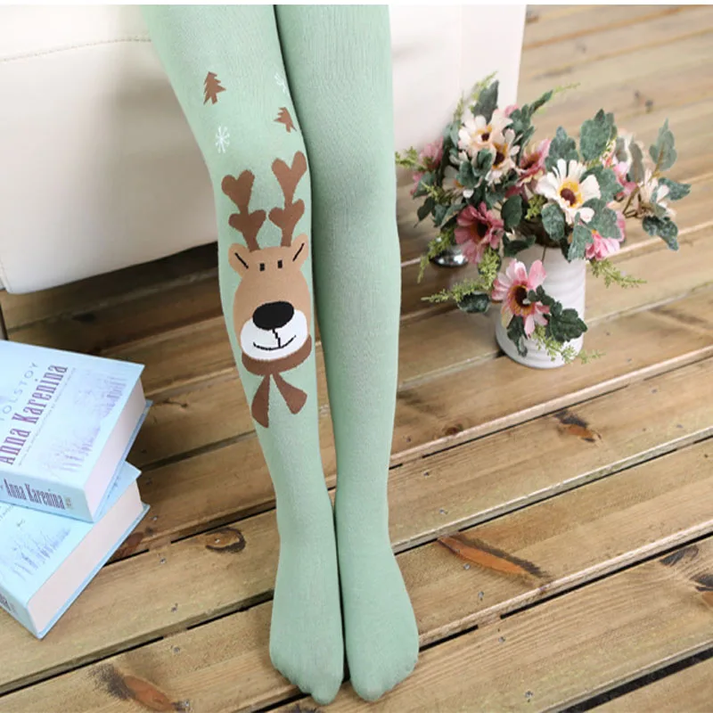 Рождественская одежда для малышей колготки девочек теплые с мультяшным оленем