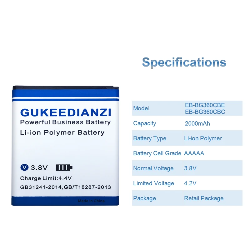 Аккумулятор GUKEEDIANZI EB BG360CBC 2000 мАч для Samsung J2 SM G360 G3606 G3608 G3609 G360BT G361 J200F/DS батарея