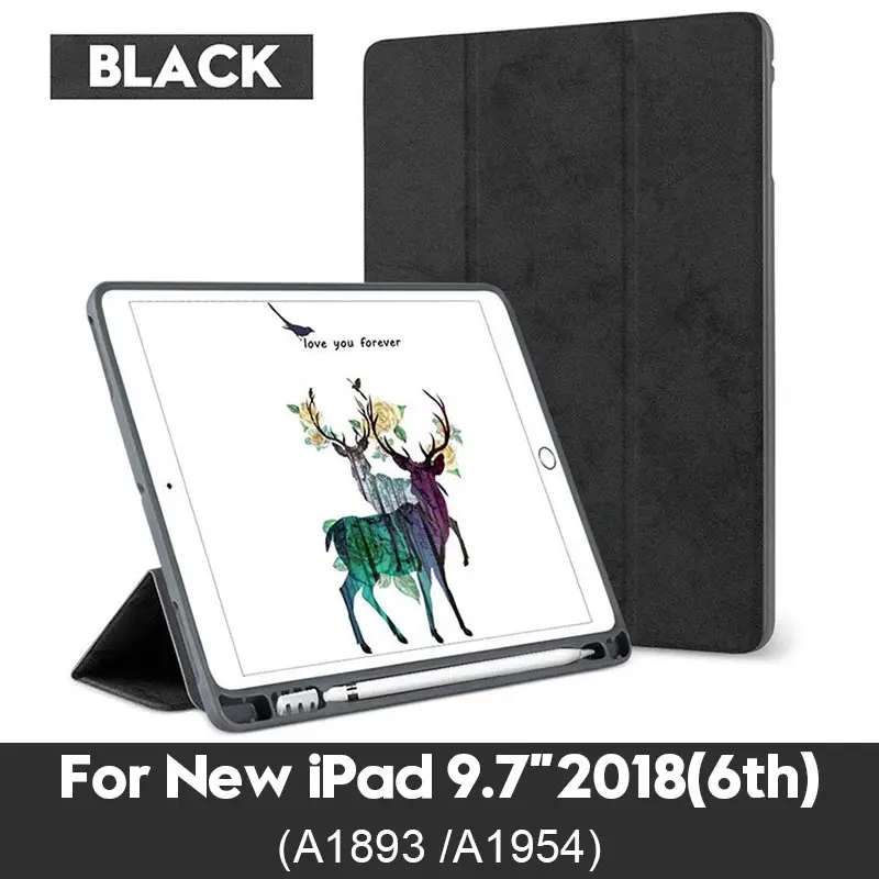 2018 9.7 Black Чехол для iPad 9,7 с карандашом, умный чехол, магнитная подставка, силиконовый чехол для Apple iPad, 9,7 дюймов - Цвет: 2018 9.7 Black