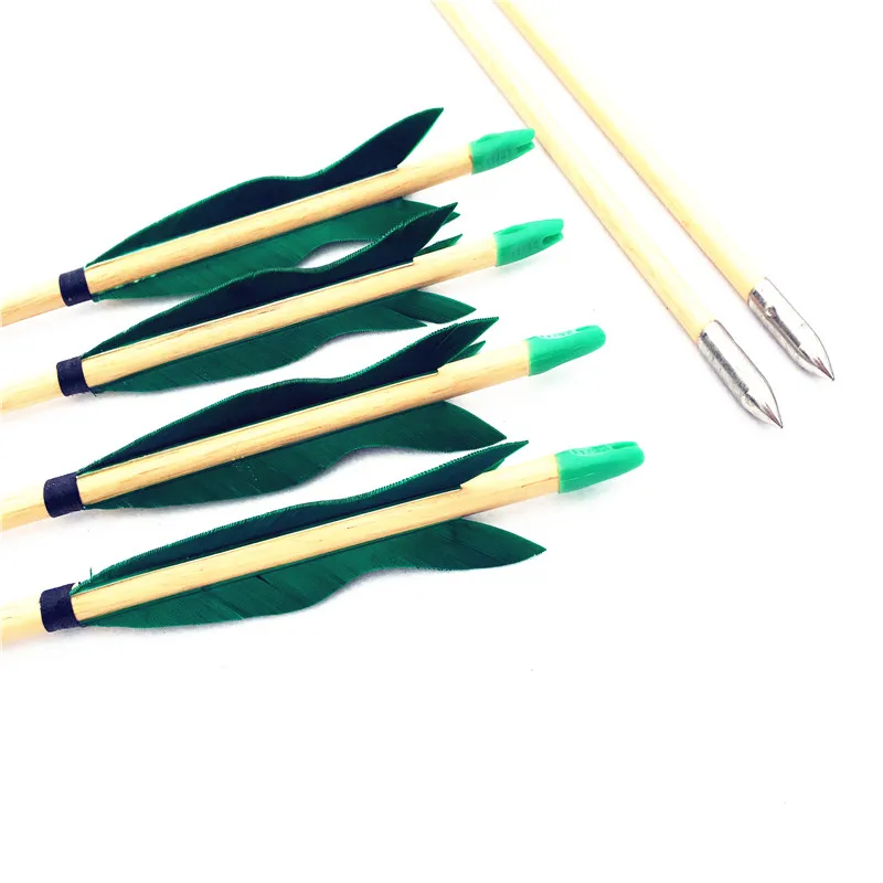 6Pk полностью зеленые настоящие перья деревянные стрелы ручной работы для