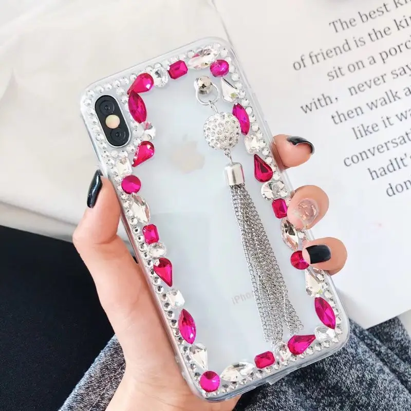 Хрустальный камень металл алмаз кисточкой чехол для iPhone 6 6S 7 8 plus X XS max XR samsung galaxy s6