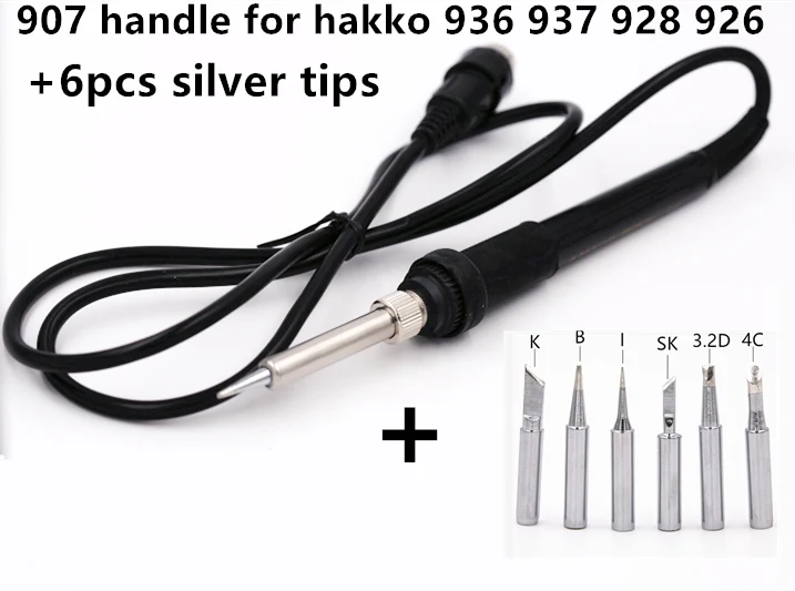 907 with silver tip SZBFT 5 pin 907 Паяльник ручка с A1321 керамический нагреватель для Hakko 936/937/928/926 паяльная станция - Цвет: 907 with silver tip