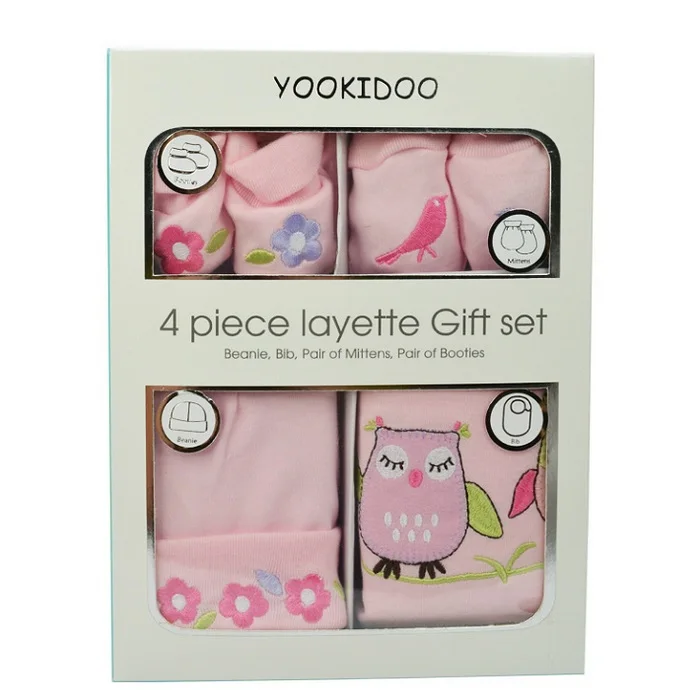 4pcs Newborn Baby Girl Boy Accessories Cotton Hat Cap Mittens Booties Bib Gift Set | Детская одежда и обувь