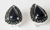 vintage 925 sterling silver blue sand stone marcasite stud earrings 15x19mm 5 29 bride jewelry free shipping