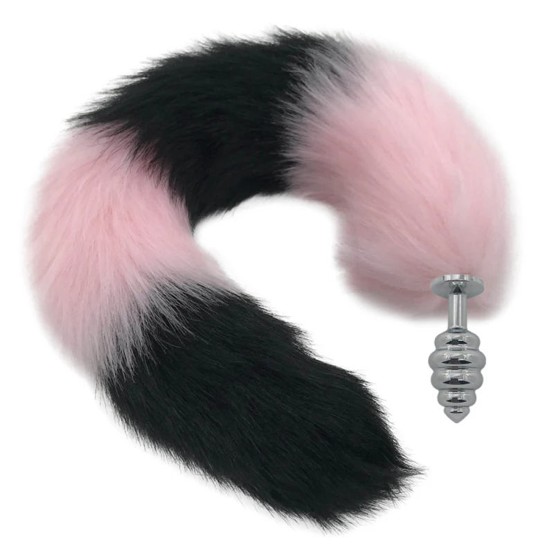Pink and Black 40cm Fox Tail Anal Plug Metal Thread Butt Dilator Sex Toys for Female Masturbation Product H8-170C | Красота и