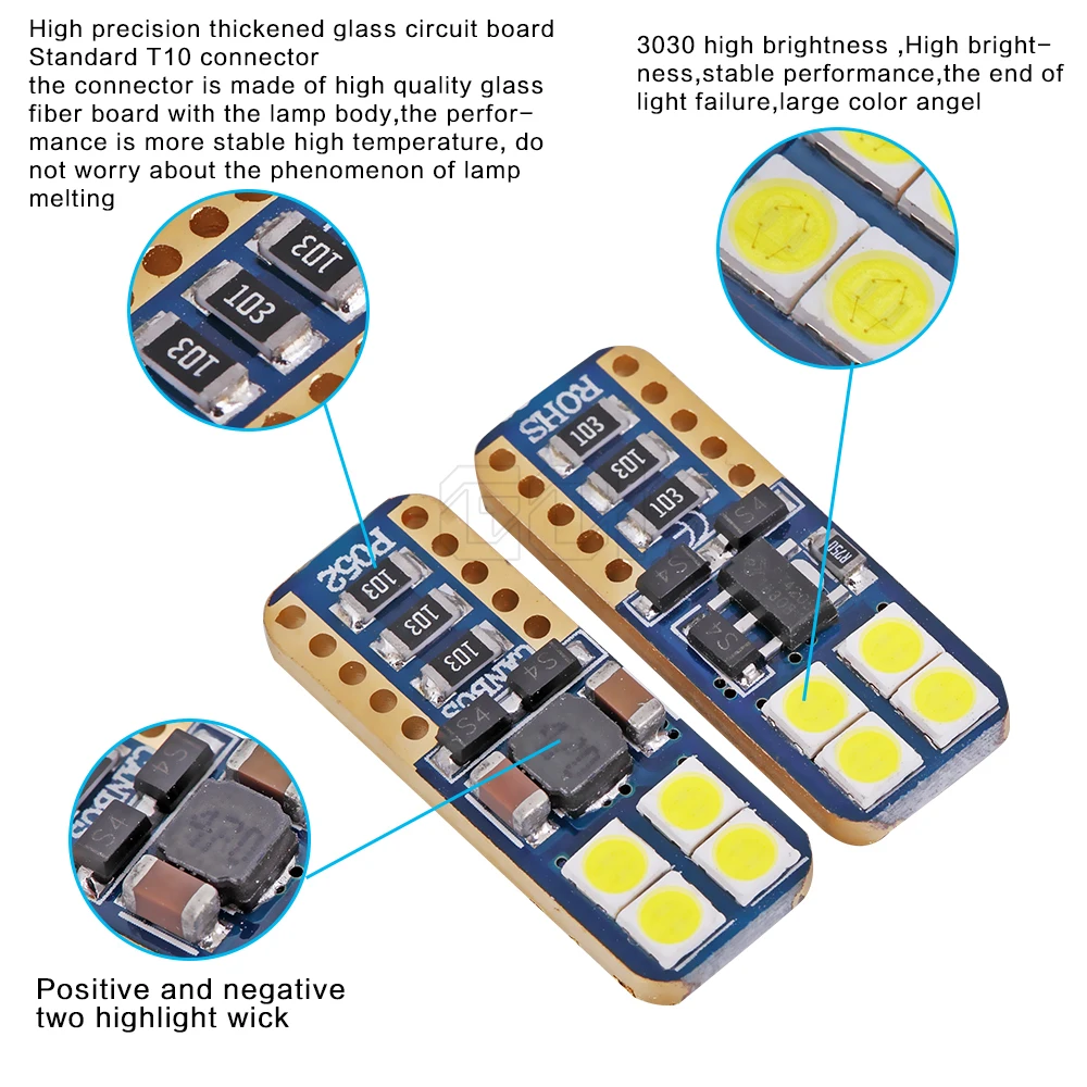 1 шт. автомобильный светодиод T10 8SMD 3030 СВЕТОДИОД canbus белый габаритный фонарь без