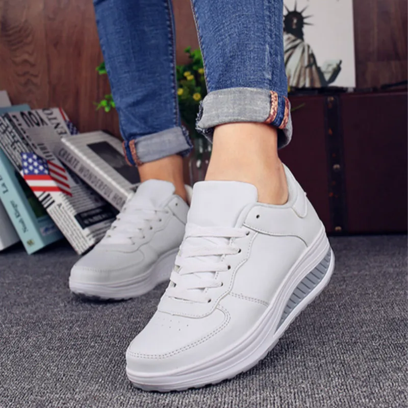 Children Sneakers Women Running Shoes Female Sports PU Leather Girls Casual Shake Increase Platform Wedges 5 cm Heel | Детская одежда и