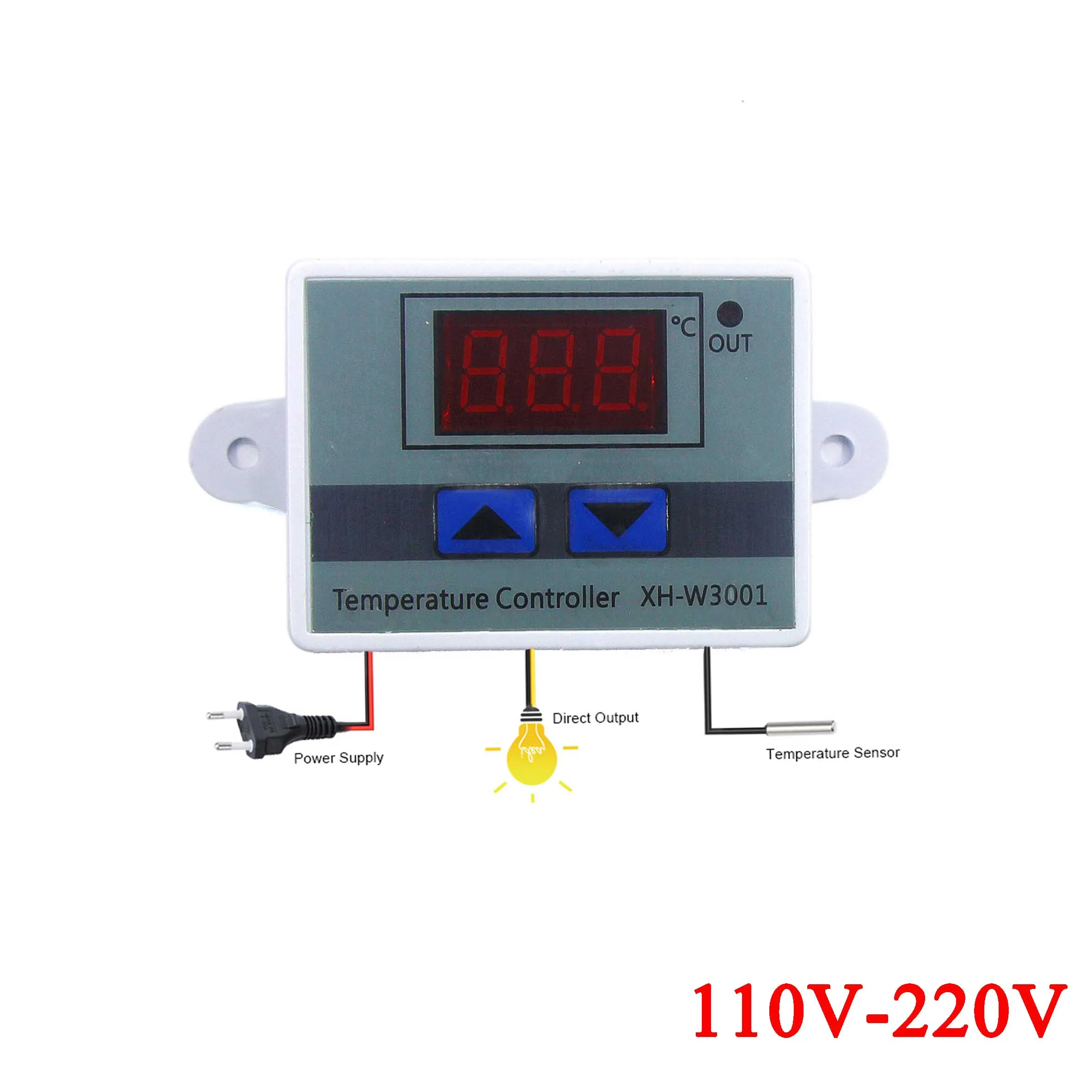110-220V XH-W3001 10A цифровой Температура контроллер высокого качества Термальность регулятор температуры с термопарным термостат с ЖК-дисплей Дисплей 12V 24V 220V - Цвет: 110-220V