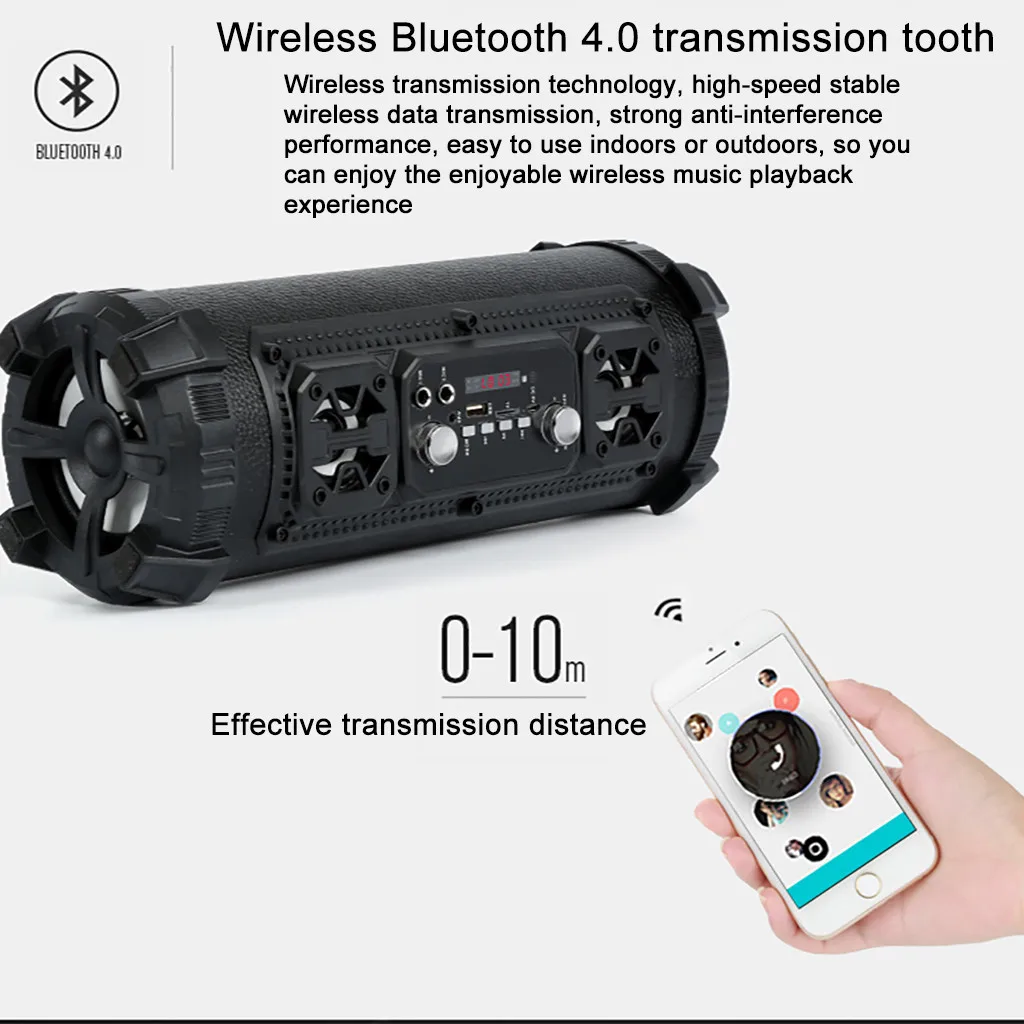 Светодиодный Bluetooth 4,2 динамик беспроводной FM стерео Громкий бас HIFI динамик s сабвуфер AUX USB TF карта#20