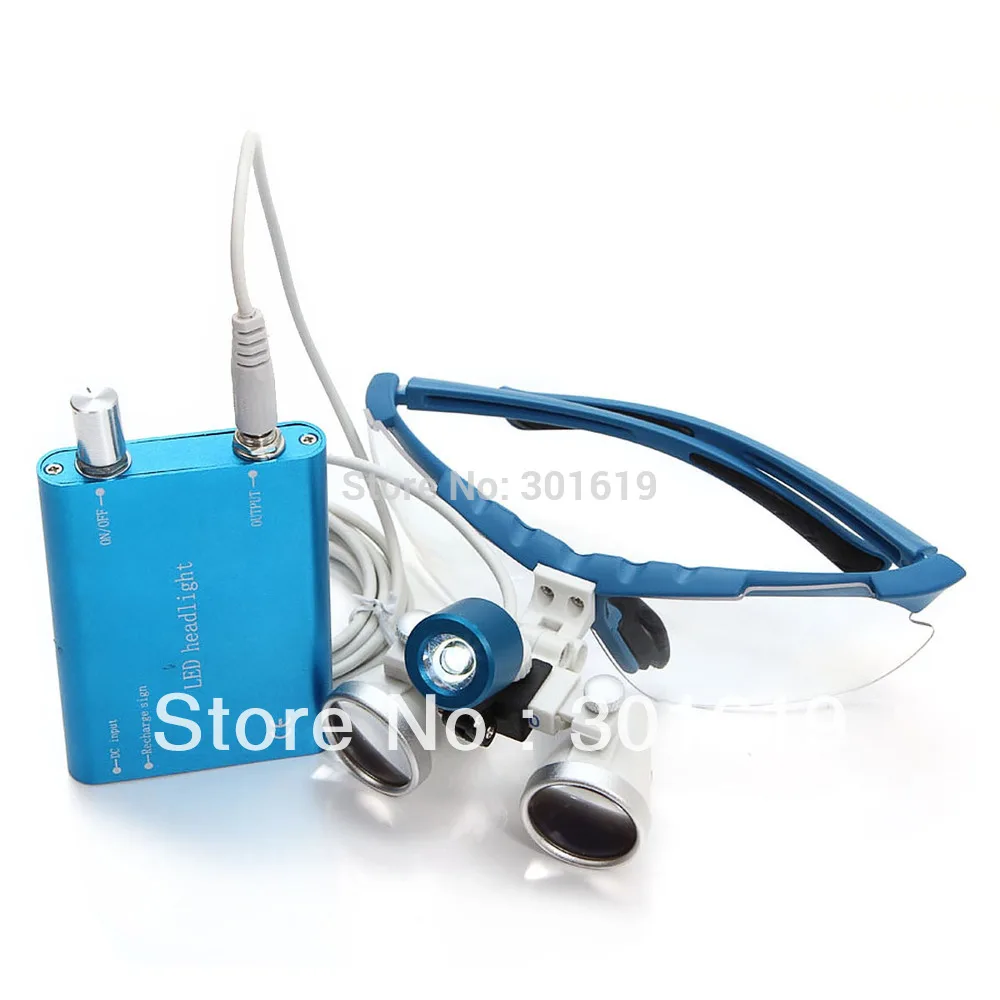 Brand New BLUE Dentist Dental Surgical Medical Binocular Loupes 3.5X 420mm Optical Glass Loupe + LED Head Light Lamp | Инструменты