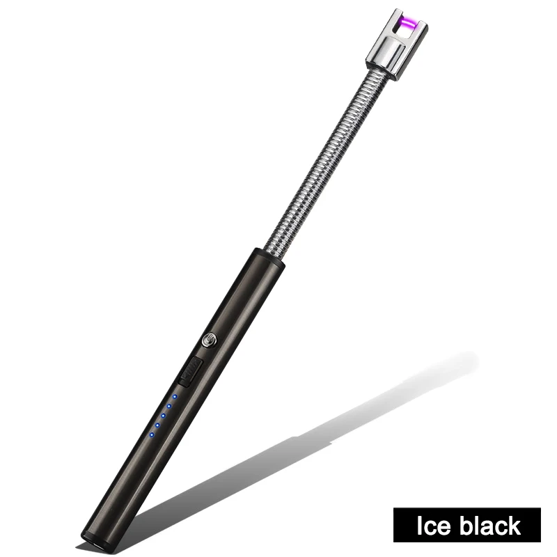 Ice black 1 шт. электрическая зажигалка с подключением к USB 360 градусов вращения перезаряжаемое Беспламенное ветрозащитное цинковый сплав TN99 - Цвет: Ice black