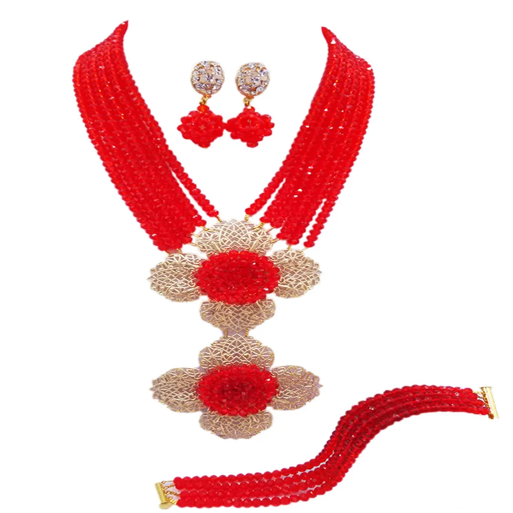 Модное красное многослойное массивное ожерелье нигерийские Свадебные