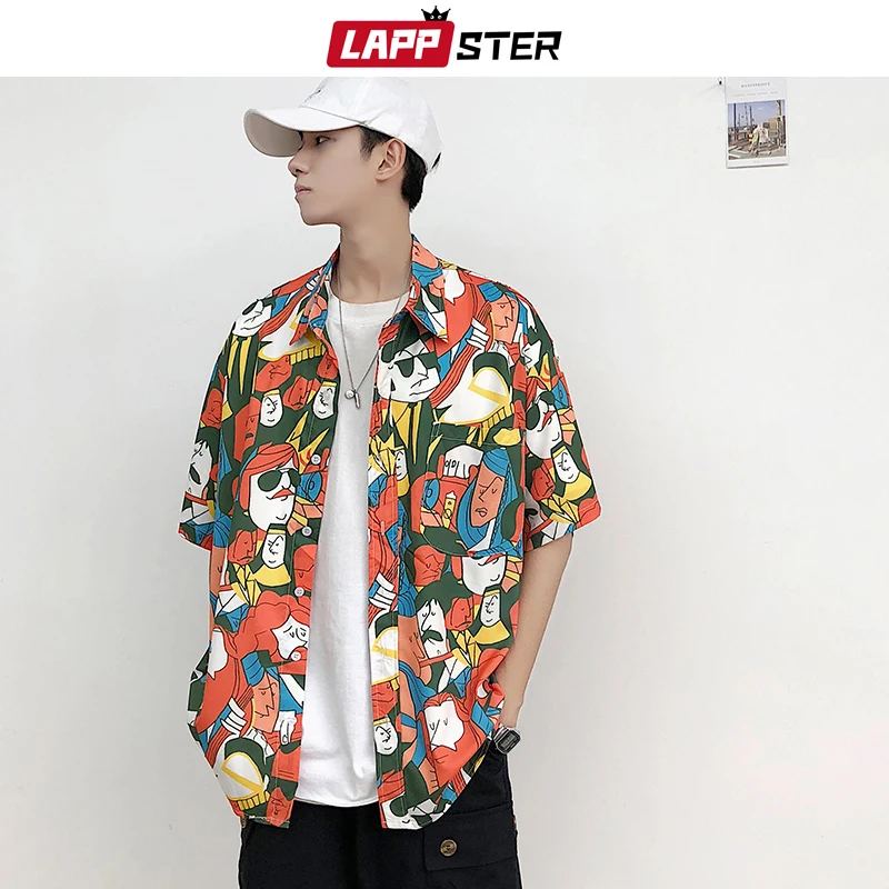 Мужская винтажная рубашка в стиле хип-хоп LAPPSTER Повседневная Уличная одежда