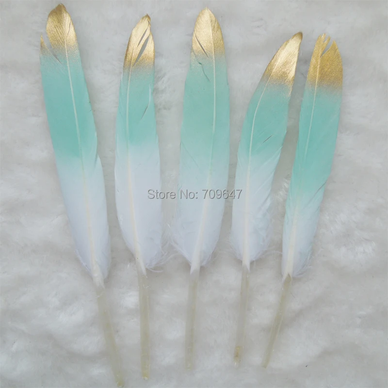 50pcs/lot!Gold Dipped Feather 9-15cm Feathers Hair Feathers Craft Supplies Wholesale Feathers  Gold/Mint Green/White Colour