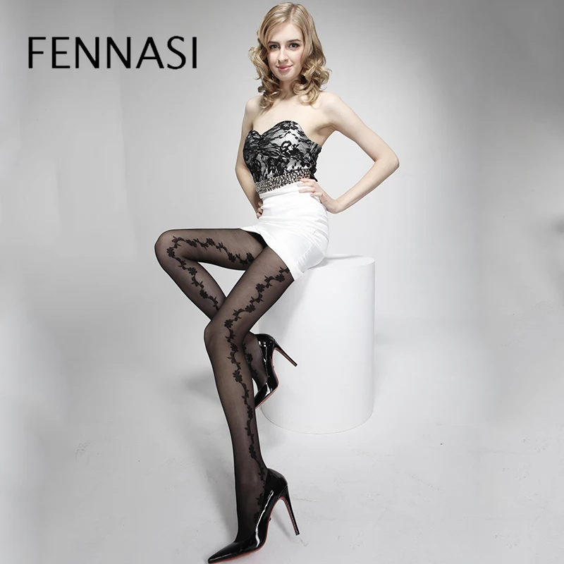 FENNASI жаккардовые Цветочные полосатые женские колготки с цветочным узором