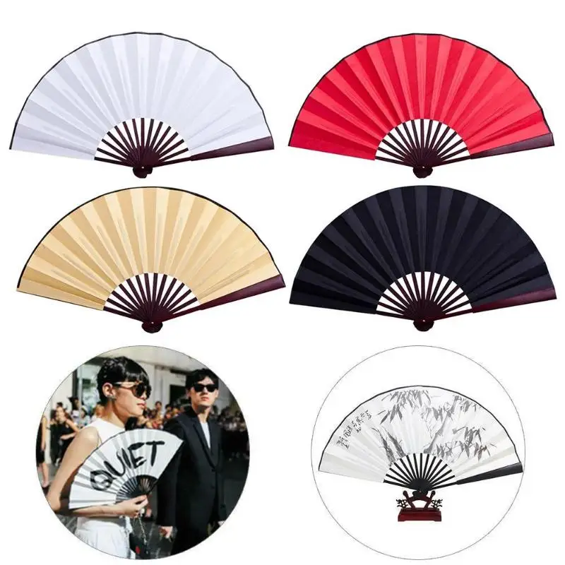 10 дюймов шелковая ткань пустой китайский складывающийся веер деревянный бамбук