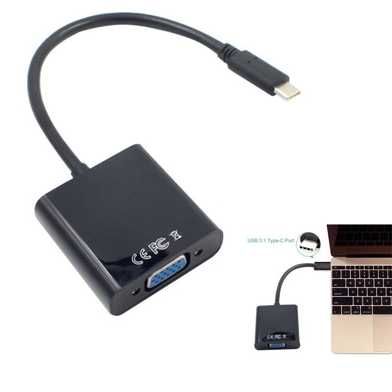 USB C USB3.1 Type для адаптера кабеля VGA штекер разъем мама конвертер передачи видео 1080P 12