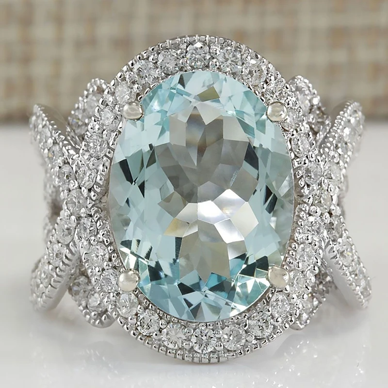 Классические большие овальные небесно голубые циркониевые кольца для женщин