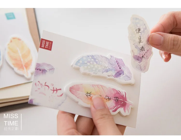 Блокнот для записей с цветными перьями 24 шт./лот клейкие заметки наклейка