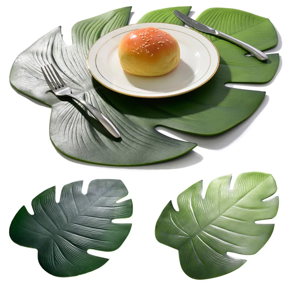 New Brand Fake Palm Leaves Table Placemat Cup Coaster Tea Table Mat Hawaii Wedding Table Decoration Summer Party Insulated Pad