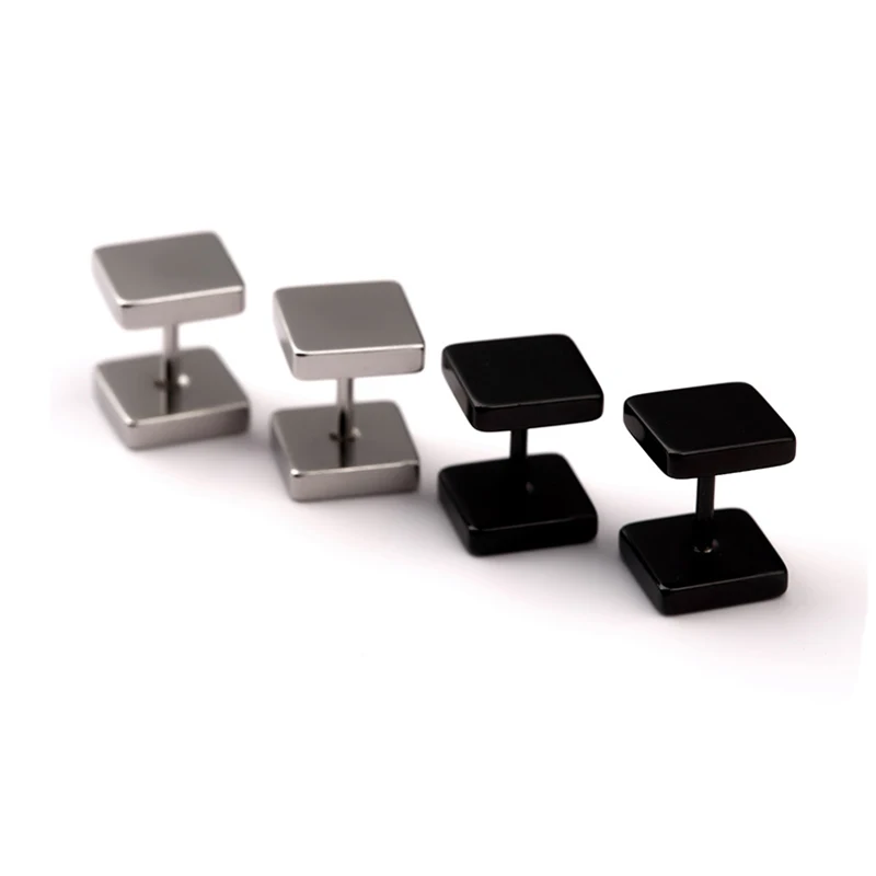 

2017 AGOOD Brand New Fashion Geometric Stud Earrings High Quality Hiphop Black Silver Steel Earrings Unisex Charm Stud Earrings