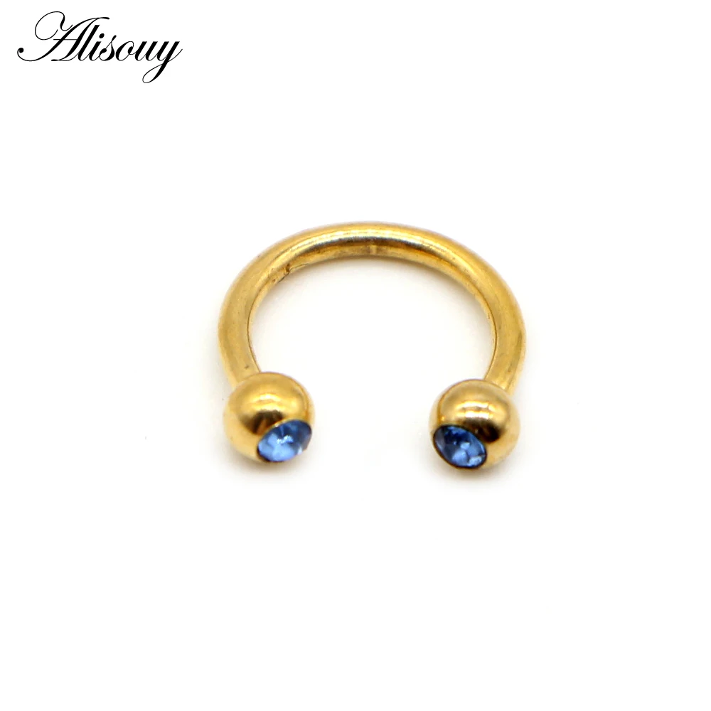 Light Blue Alisouy 1 шт. Золото Цвет Нержавеющая сталь 16 г подковы штанга хрустальное кольцо для носа ниппель Tragus Helix пирсинг тела ювелирные изделия - Окраска металла: Light Blue